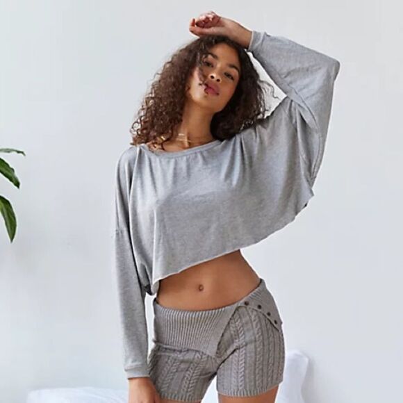 Out From Under Addison Cozy Cropped Tee Grey Size X-Small NWOT - Picture 1 of 6